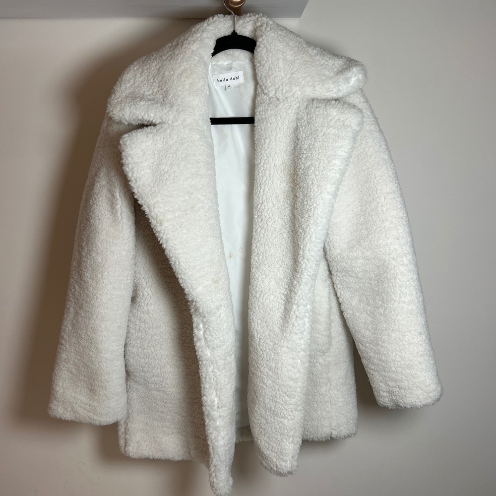 Bella Dahl Cream White Sherpa‎ Teddy Coat Oversized Notched Lapel XS